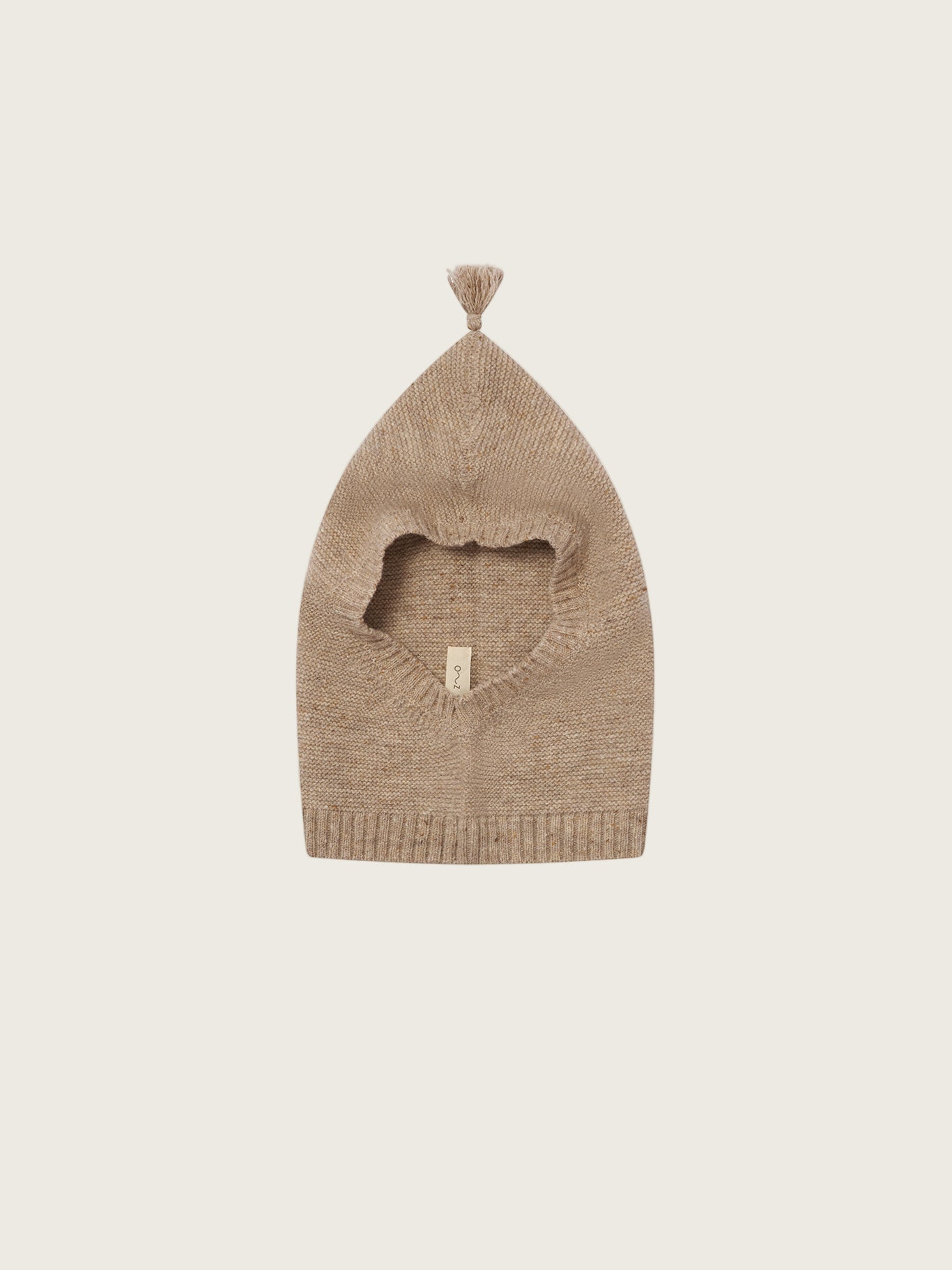 toddler oatmeal wool knitted balaclava with ribbed trim and tassel