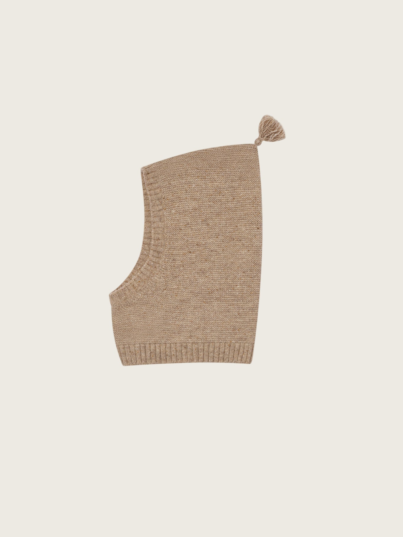 toddler oatmeal wool knitted balaclava with ribbed trim and tassel