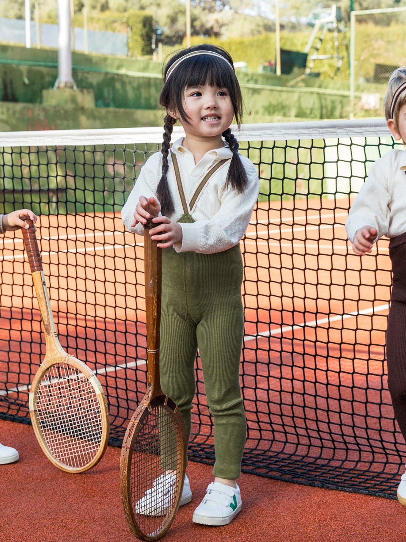 Olive Striped Footless Tights with braces