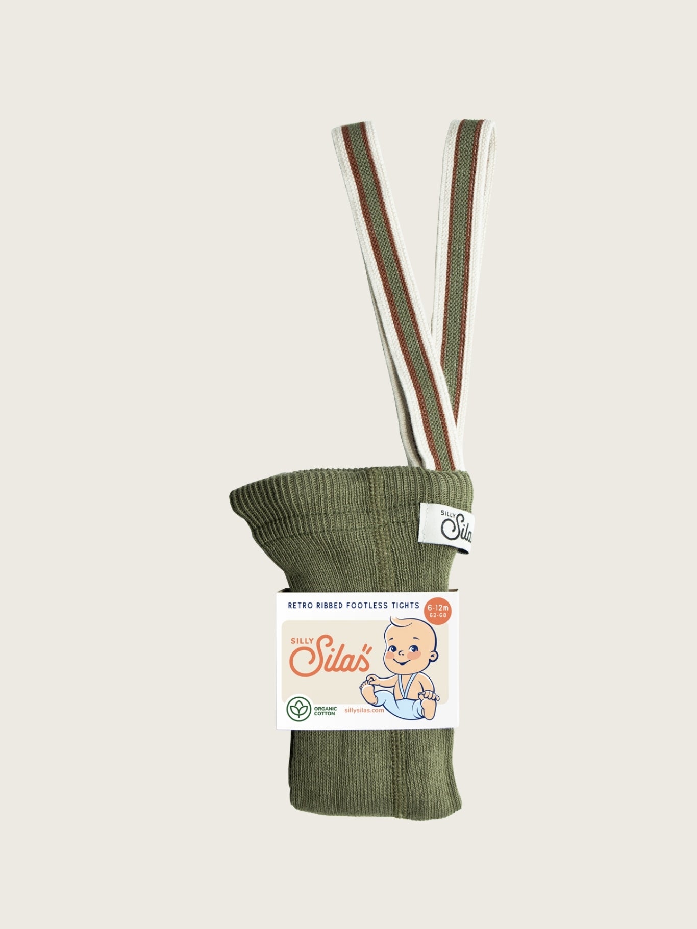 Olive Striped Footless Tights with braces