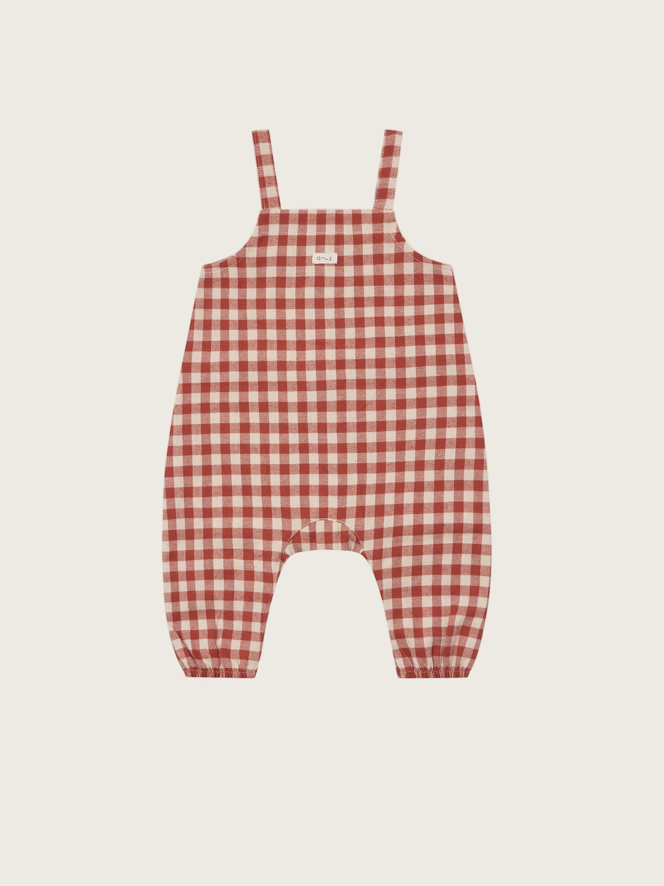 baby paprika red and cream gingham flannel salopette with front and crotch poppers