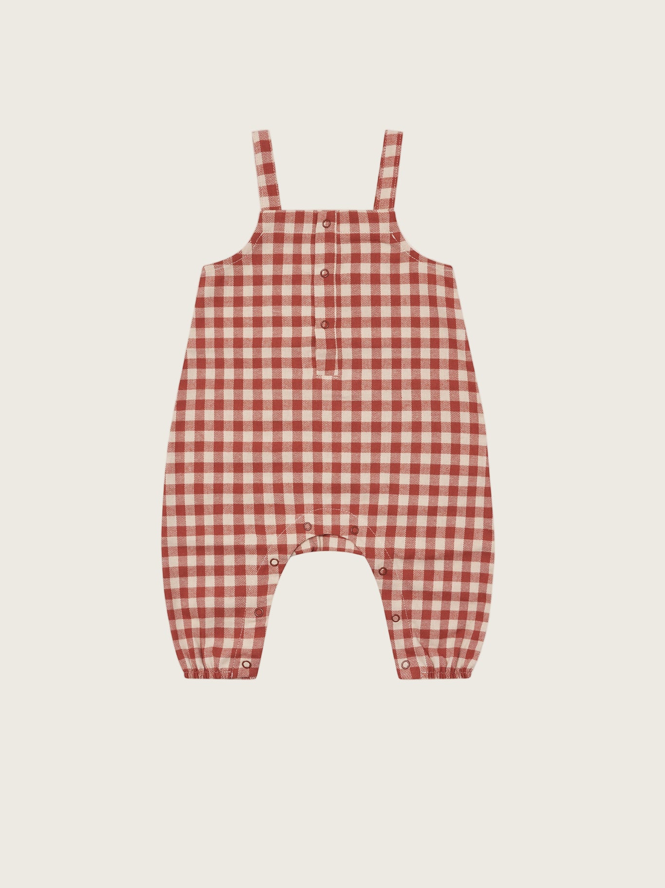 baby paprika red and cream gingham flannel salopette with front and crotch poppers