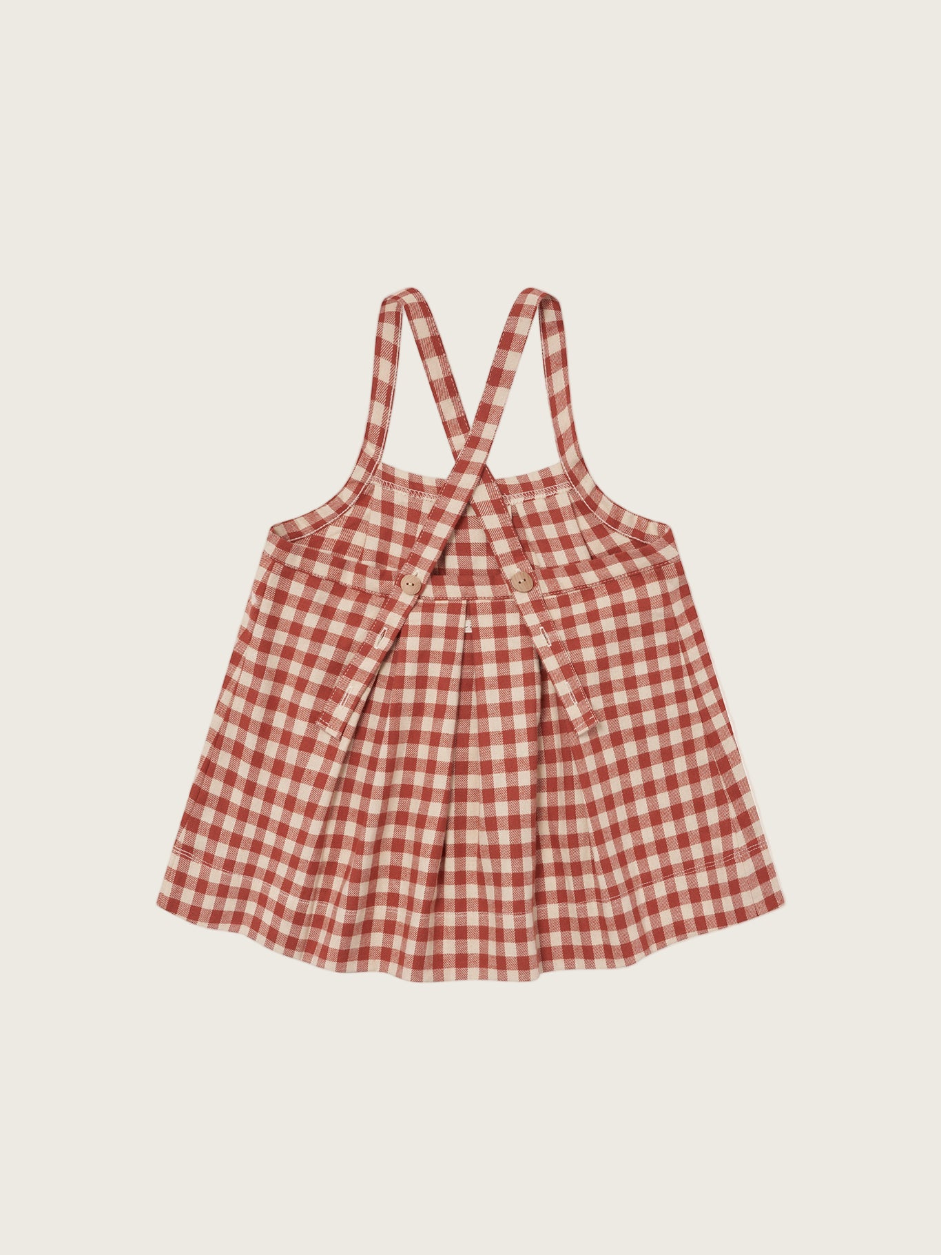 toddler paprika red and cream gingham flannel pleated pinafore skirt with adjustable straps