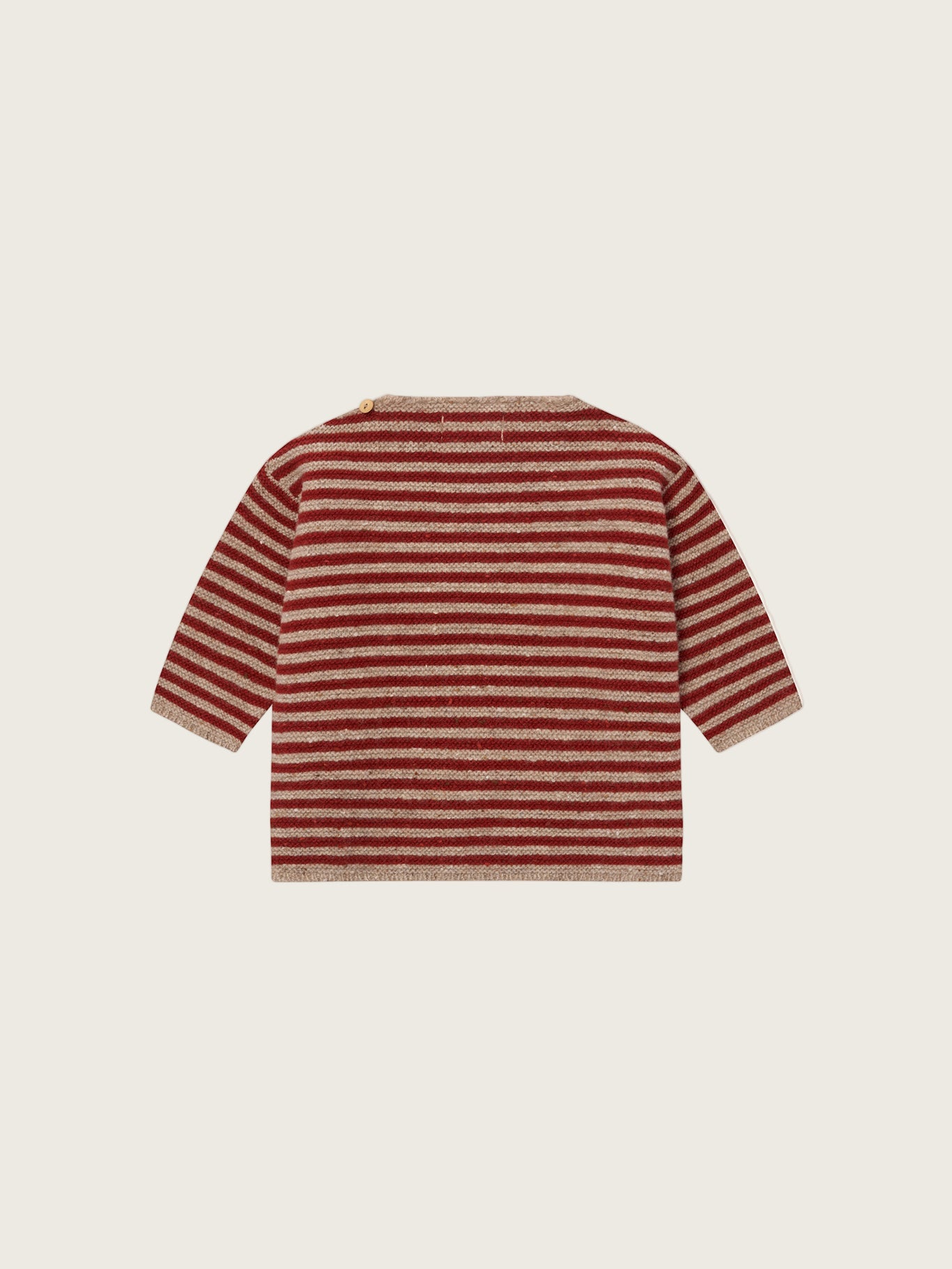 baby and toddler beige wool boat neck jumper with paprika red stripes
