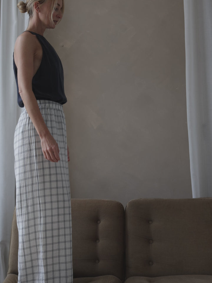 Women's Navy Window Check Wide Leg Pants