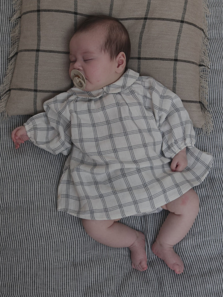 Navy Window Check Collar Dress