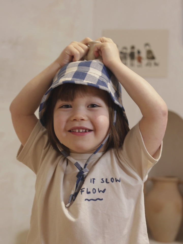 Pottery Blue Gingham Bucket Sun Hat