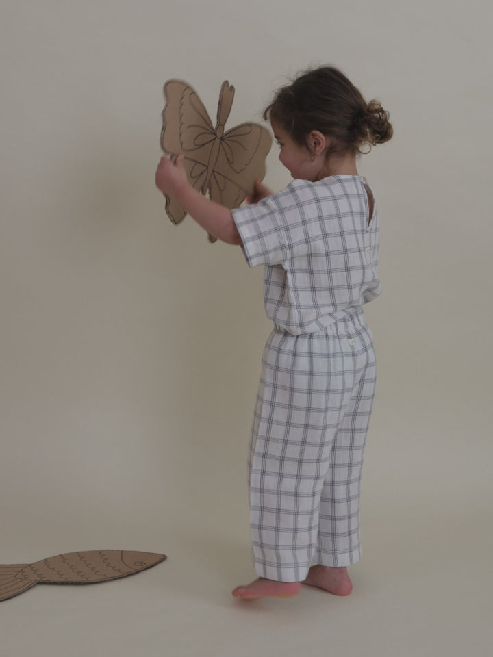 Navy Window Check Boxy T-Shirt