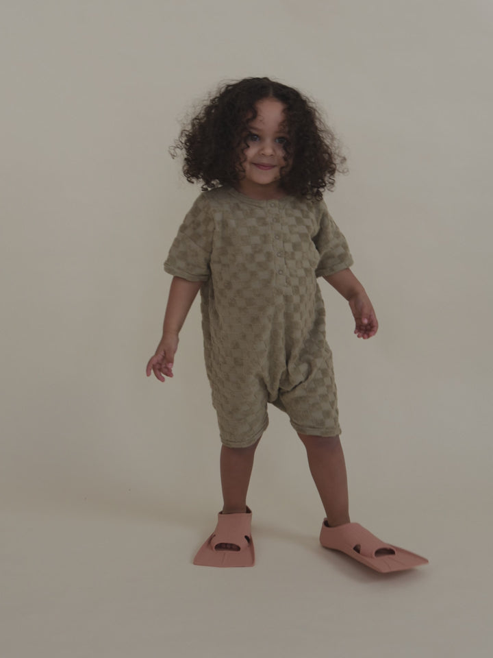 Dusky Checkerboard Terry Beach Romper