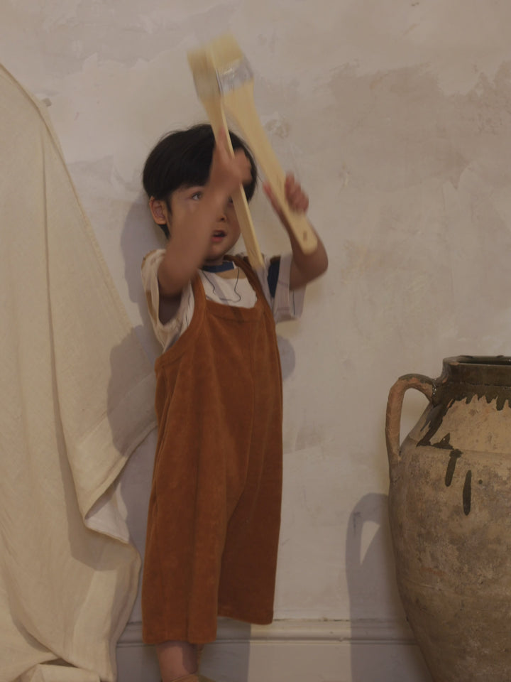 Terracotta Terry Cropped Dungarees