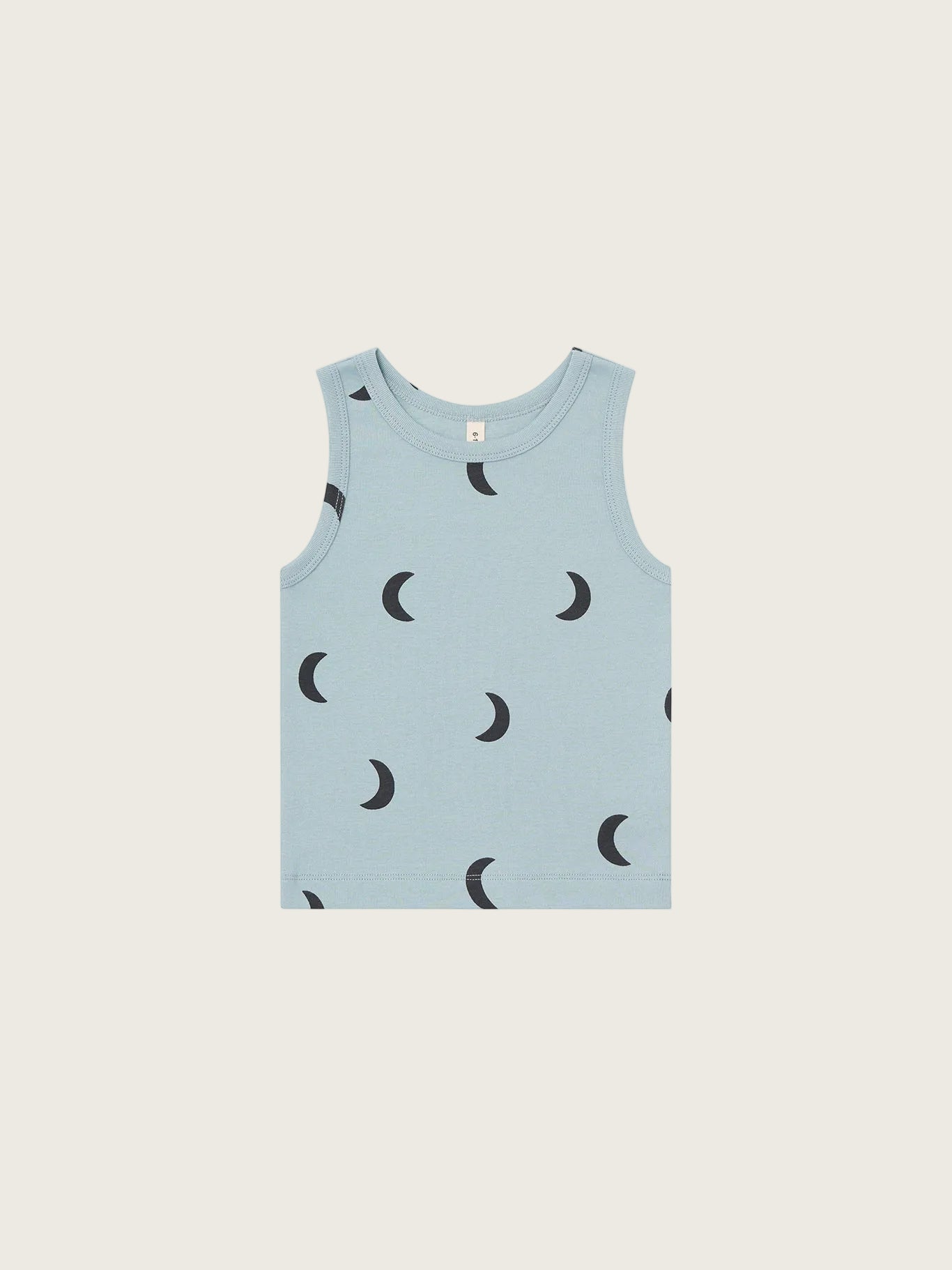 Light blue tank top with black crescent moon pattern on a white background