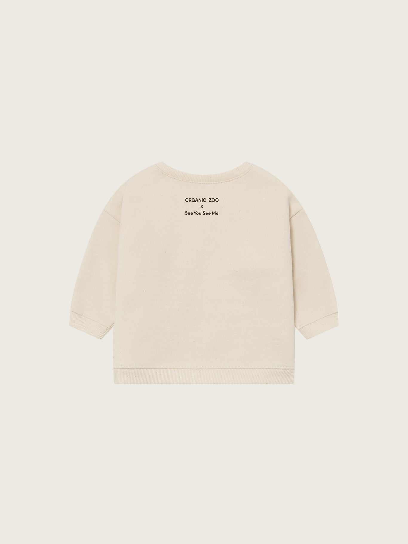 baby cream undyed cotton sweatshirt with ORGANIC ZOO x See You See Me logo on the back