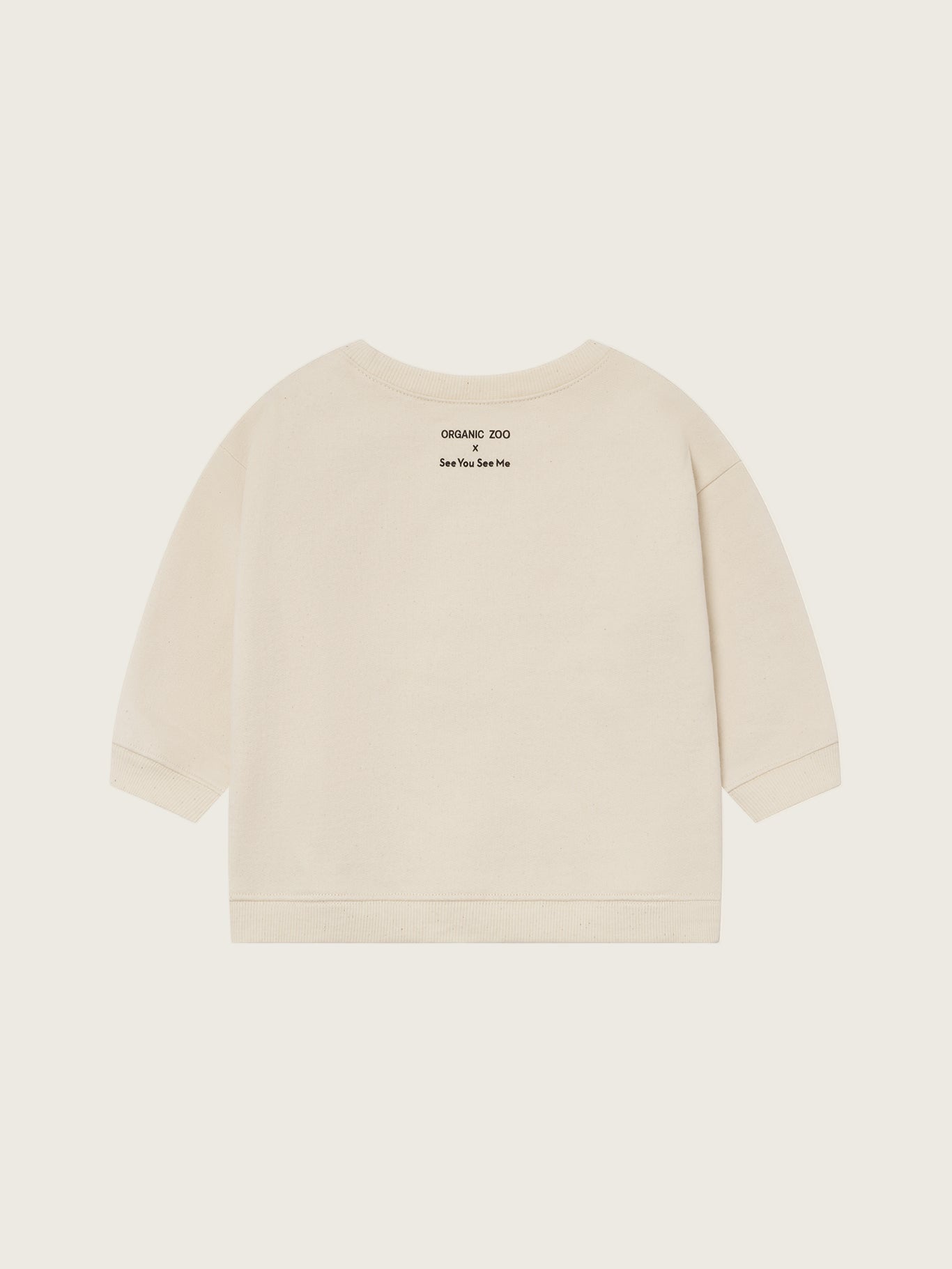 toddler cream undyed cotton sweatshirt with ORGANIC ZOO x See You See Me logo on the back