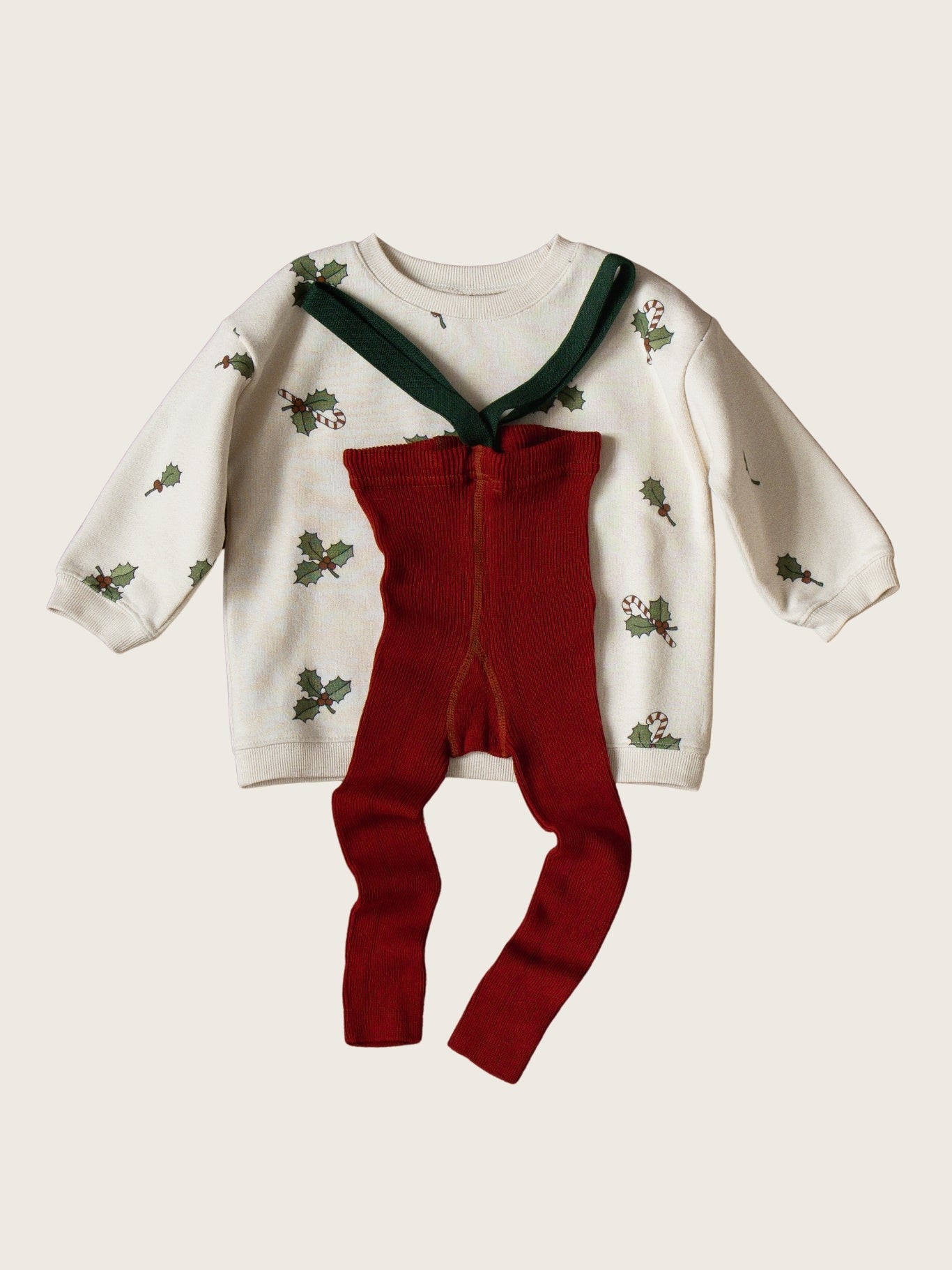 Christmas Holly Sweater & Maple Leaf Tights Set