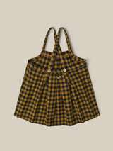 toddler checkered navy and yellow gingham apron-style flannel skirt with adjustable straps