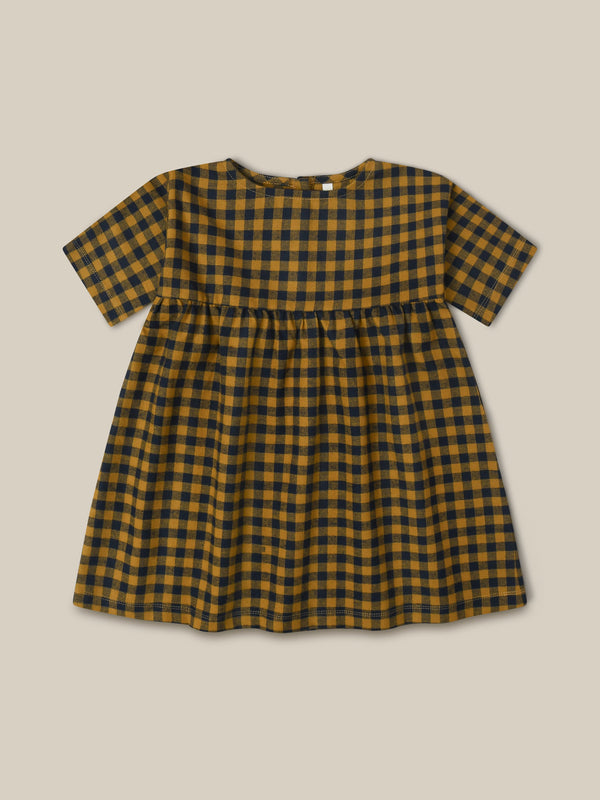 Blueberry Gingham Gather Dress