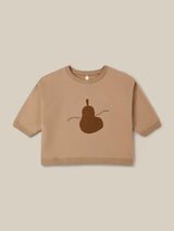 toddler terry cotton sweatshirt in brown with pear FRESHLY PICKED LOCALLY GROWN text