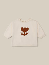 toddler undyed cotton sweatshirt in cream with plant print LIFE IS BETTER WITH PLANTS slogan