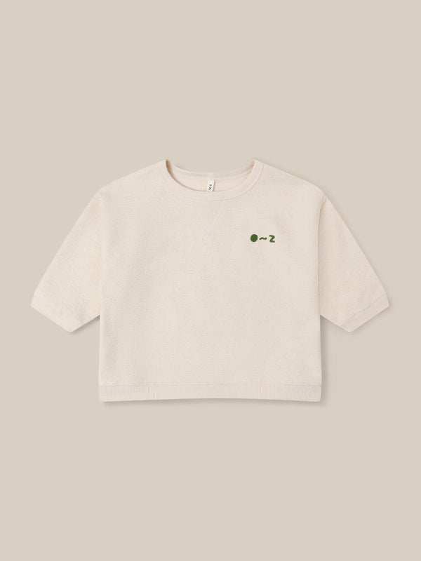 toddler cream undyed cotton sweatshirt with O ~ Z embroidered in green