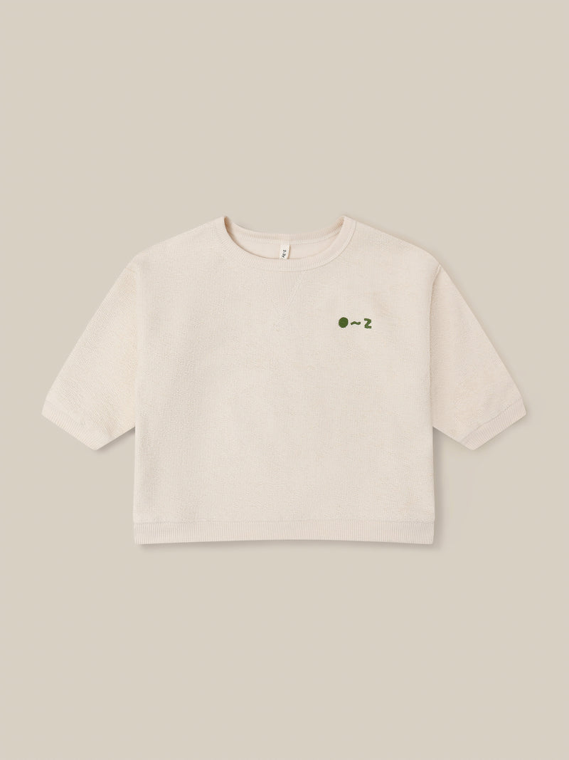 toddler cream undyed cotton sweatshirt with O ~ Z embroidered in green