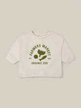 toddler sweatshirt in cream with green ORGANIC ZOO FARMERS MARKET logo & prints