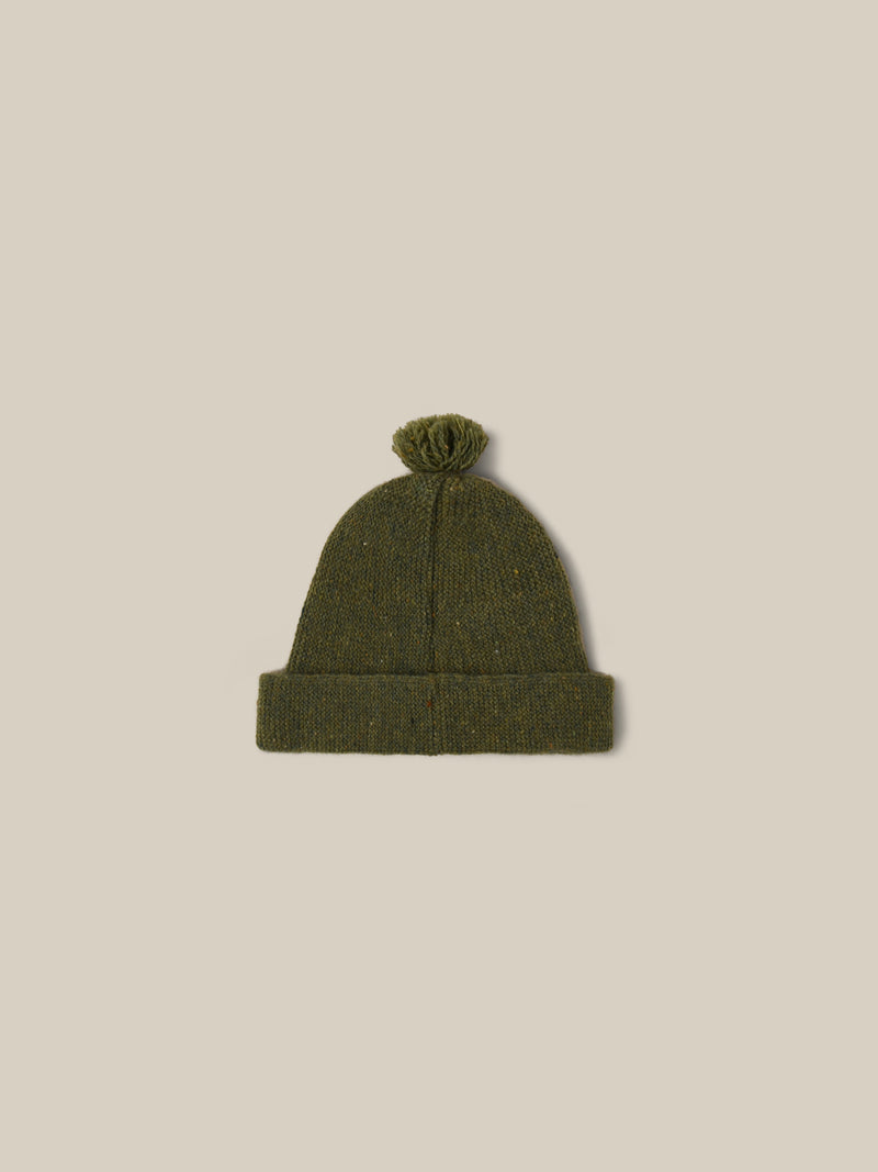 toddler wool beanie in forest green with tassel