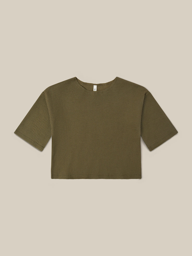 toddler boxy cotton waffle sweatshirt in green