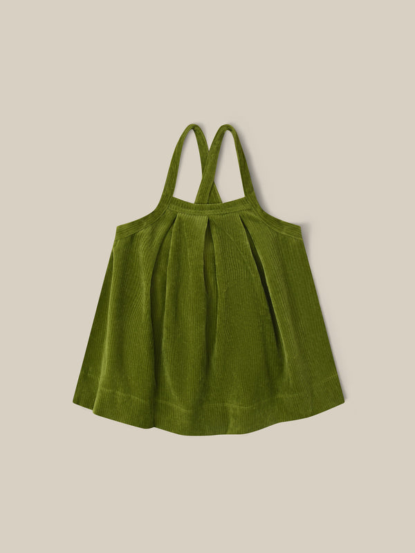 toddler cotton cord pinafore skirt in pea pod green with adjustable straps