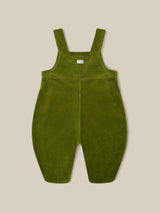 toddler cotton cord oversized farmers dungarees in green with buttons & side in-seam pockets with gingham finish