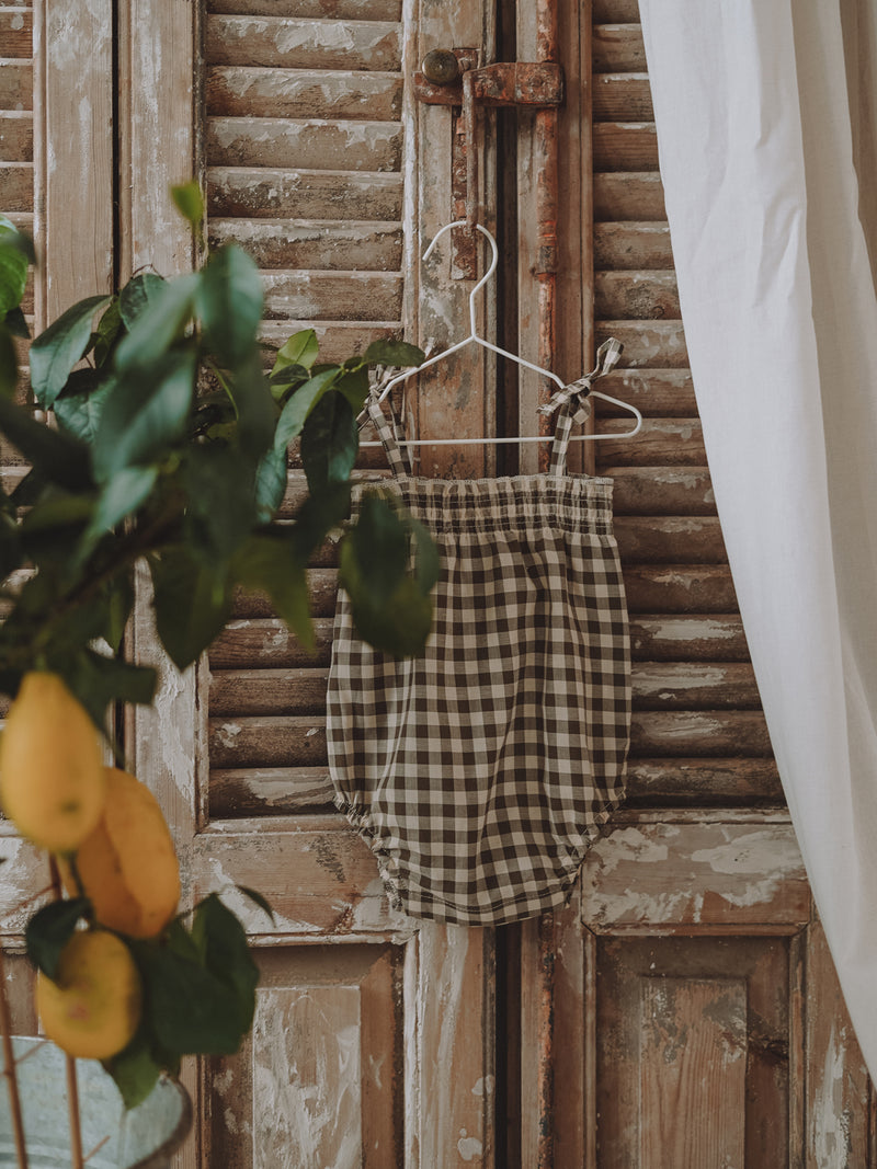 Olive Gingham Spaghetti Bodysuit